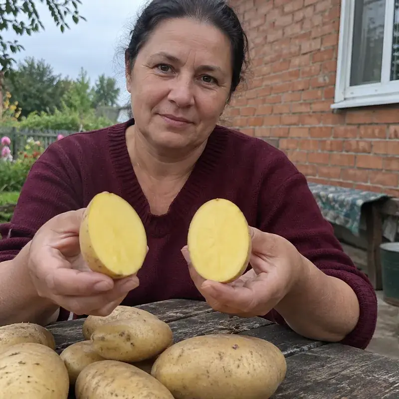 Розріз бульби з яскраво-жовтою мякоттю
